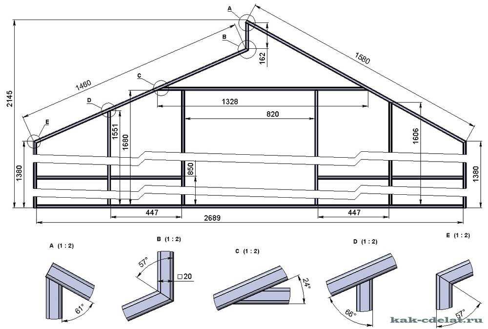 Крыша из профильной трубы двухскатная чертеж